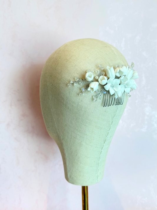 Peineta Porcelana y Cristales Tornasol