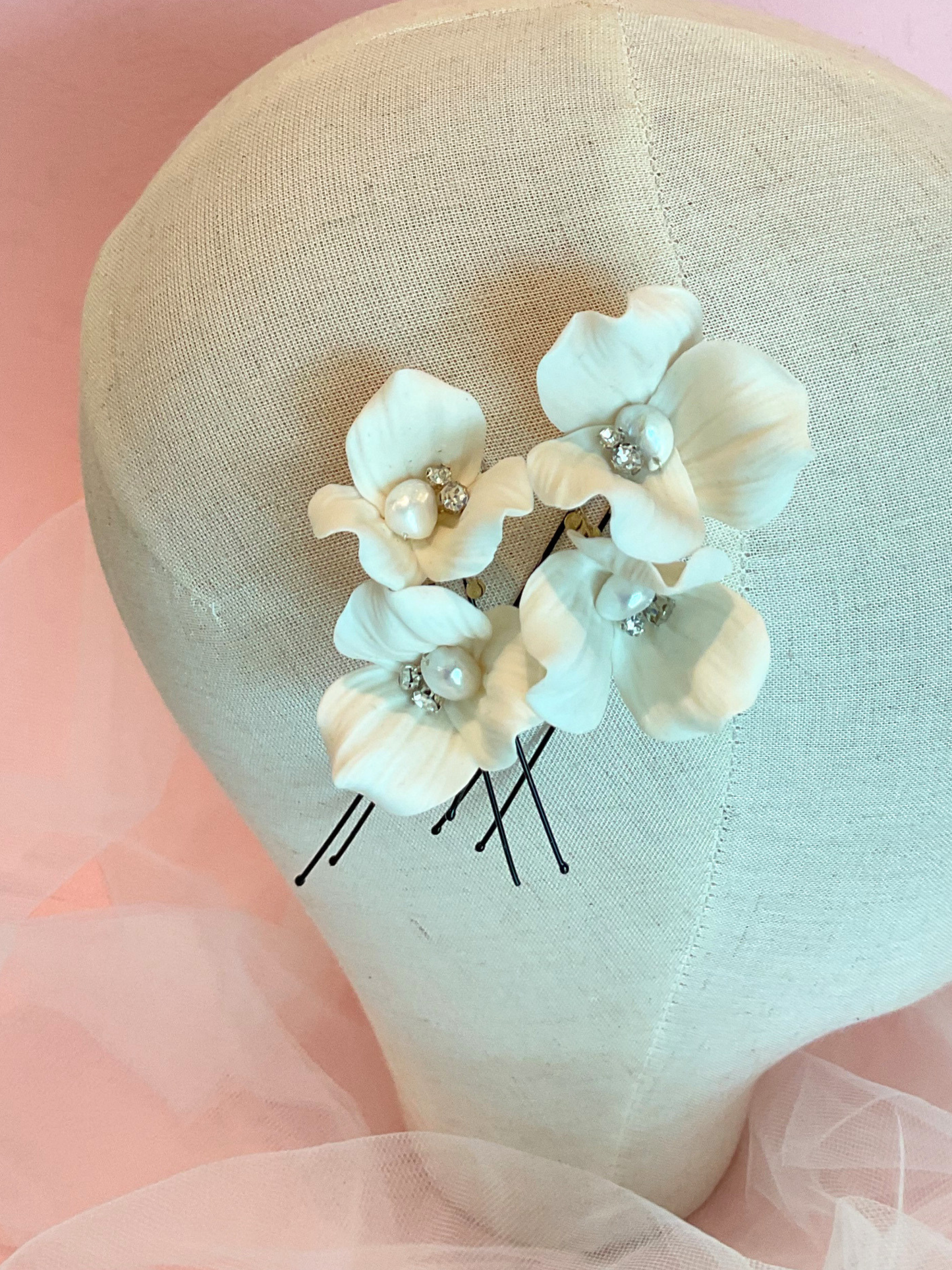 Set 4 hair pins flor perlas y pedrería