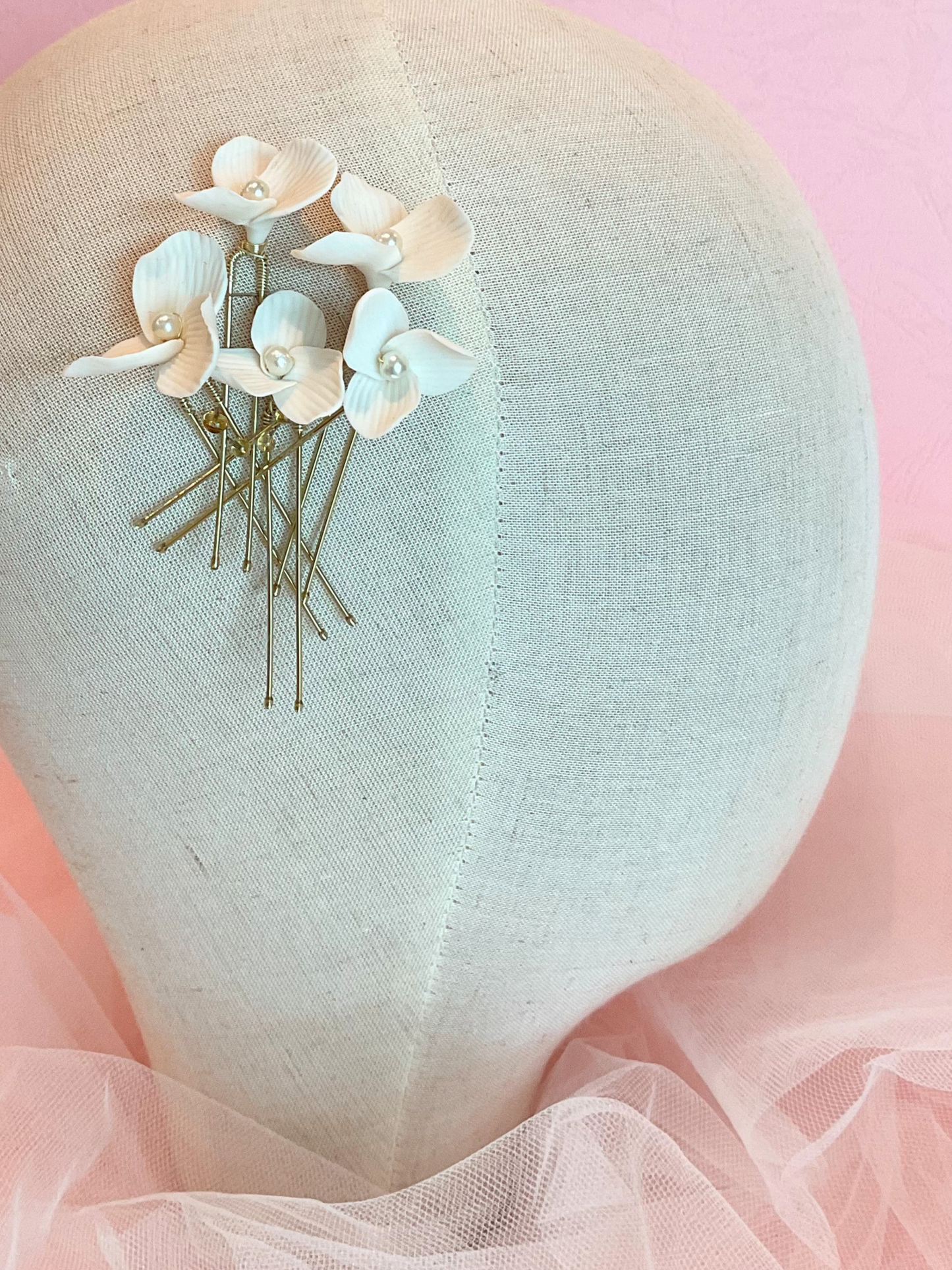 Set 5 hair pins flor blanca